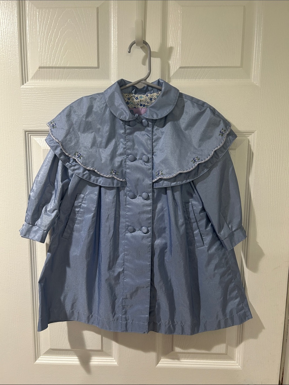 Rothschild Girls' Light Blue Ruffled Collar Coat - Classic Rainproof Jacket